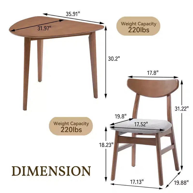 Set tavolo moderno 3 pezzi GDFStudio Delgado con 2 sedie in legno curvato