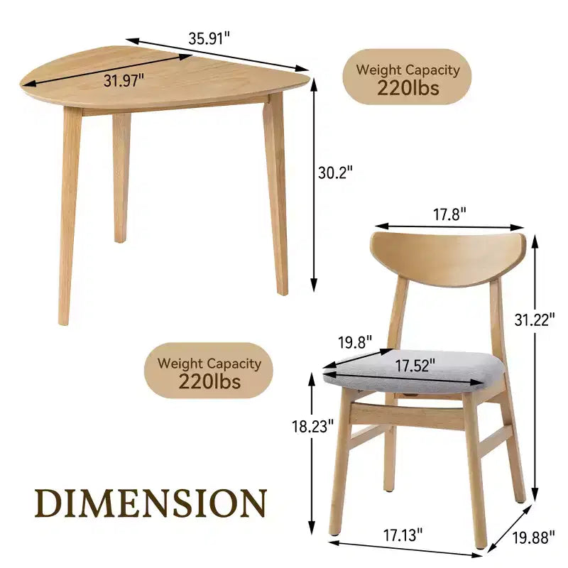 Set tavolo moderno 3 pezzi GDFStudio Delgado con 2 sedie in legno curvato