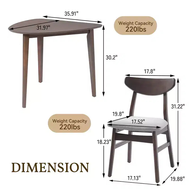 Set tavolo moderno 3 pezzi GDFStudio Delgado con 2 sedie in legno curvato