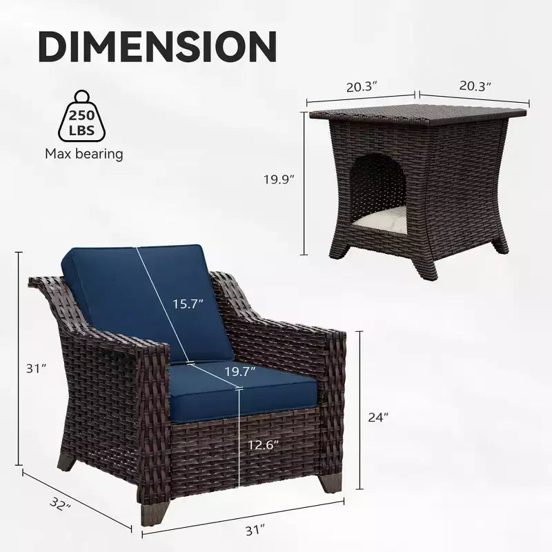 Set di sedie da giardino premium in rattan UPTIOT con tavolino da caffè per spazi esterni a misura di animale domestico