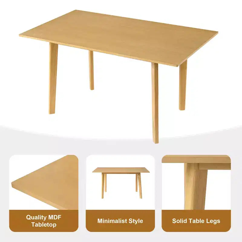 Set da pranzo moderno 5 pezzi GDFStudio Crawford - Tavolo rettangolare in legno massello e sedie in lino imbottite
