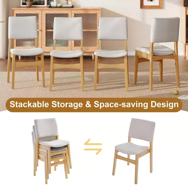 Set da pranzo moderno 5 pezzi GDFStudio Crawford - Tavolo rettangolare in legno massello e sedie in lino imbottite