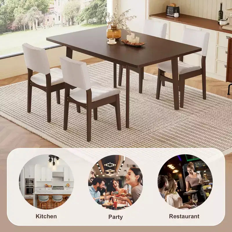 Set da pranzo moderno 5 pezzi GDFStudio Crawford - Tavolo rettangolare in legno massello e sedie in lino imbottite