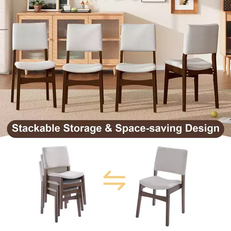Set da pranzo moderno 5 pezzi GDFStudio Crawford - Tavolo rettangolare in legno massello e sedie in lino imbottite