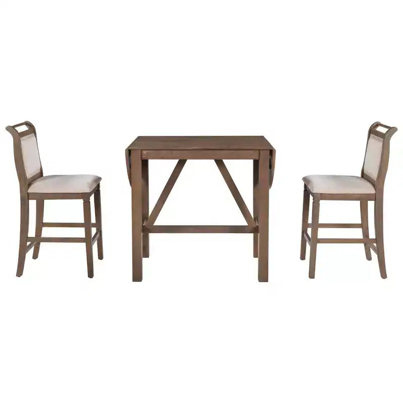 Set da pranzo pieghevole in legno da 3 pezzi con tavolo a ribalta e 2 sedie imbottite alte per piccoli spazi