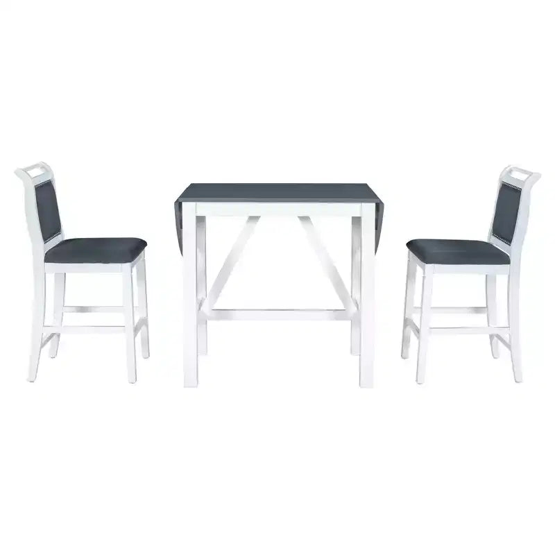 Set da pranzo pieghevole in legno da 3 pezzi con tavolo a ribalta e 2 sedie imbottite alte per piccoli spazi