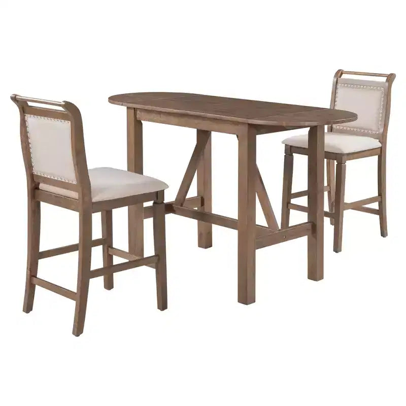Set da pranzo pieghevole in legno da 3 pezzi con tavolo a ribalta e 2 sedie imbottite alte per piccoli spazi