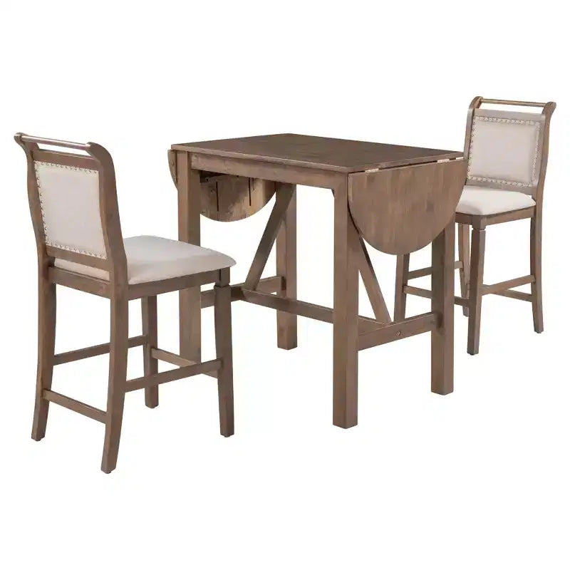 Set da pranzo pieghevole in legno da 3 pezzi con tavolo a ribalta e 2 sedie imbottite alte per piccoli spazi