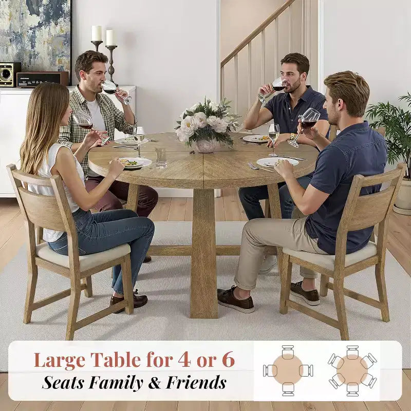 Set tavolo da pranzo rotondo in legno massello AMERLIFE per 4 persone, set da pranzo a 5 pezzi in stile metà secolo con sedie imbottite, design salvaspazio, montaggio facile