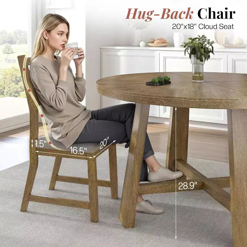 Set tavolo da pranzo rotondo in legno massello AMERLIFE per 4 persone, set da pranzo a 5 pezzi in stile metà secolo con sedie imbottite, design salvaspazio, montaggio facile