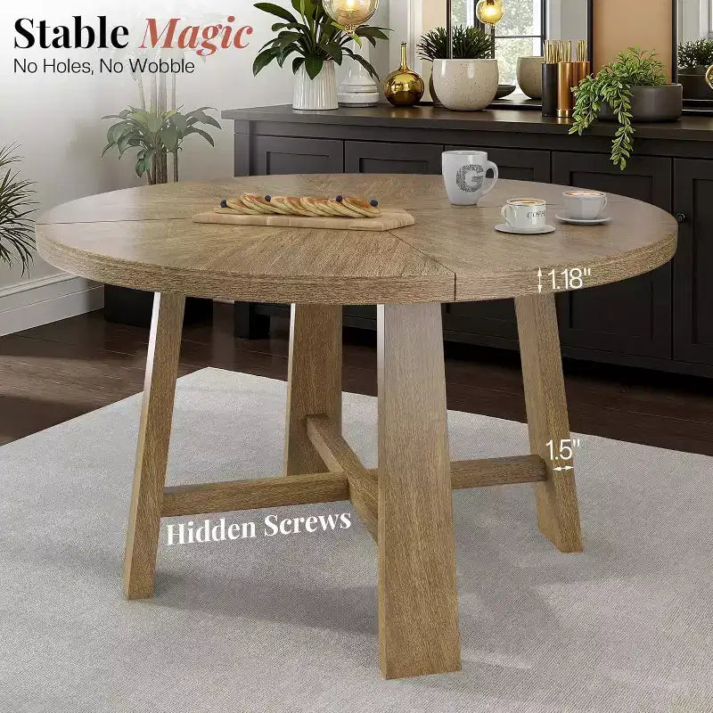Set tavolo da pranzo rotondo in legno massello AMERLIFE per 4 persone, set da pranzo a 5 pezzi in stile metà secolo con sedie imbottite, design salvaspazio, montaggio facile