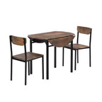 Set tavolo da pranzo rotondo in metallo da 3 pezzi con piano a ribalta, set da cucina in stile industriale con 2 sedie per piccoli spazi, marrone rustico