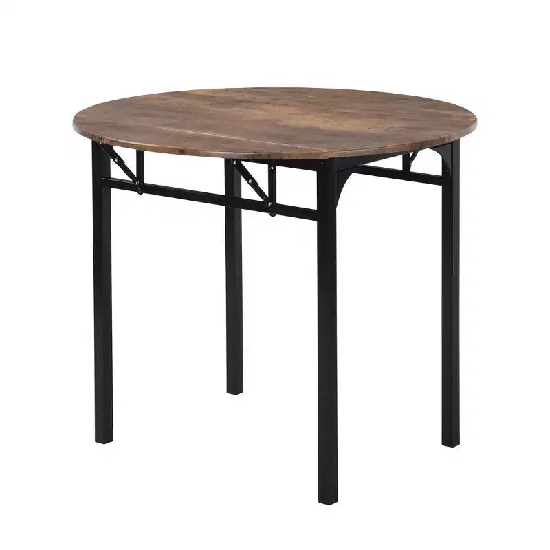Set tavolo da pranzo rotondo in metallo da 3 pezzi con piano a ribalta, set da cucina in stile industriale con 2 sedie per piccoli spazi, marrone rustico