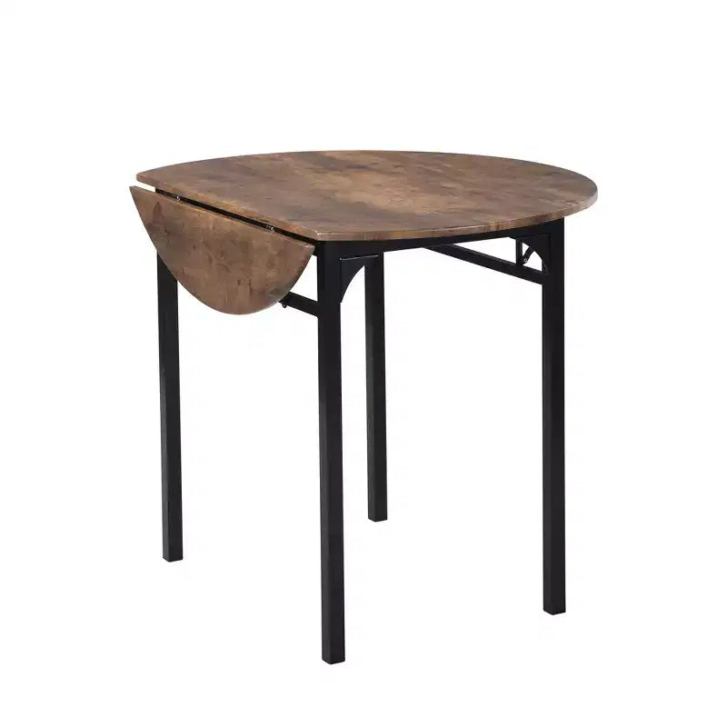 Set tavolo da pranzo rotondo in metallo da 3 pezzi con piano a ribalta, set da cucina in stile industriale con 2 sedie per piccoli spazi, marrone rustico