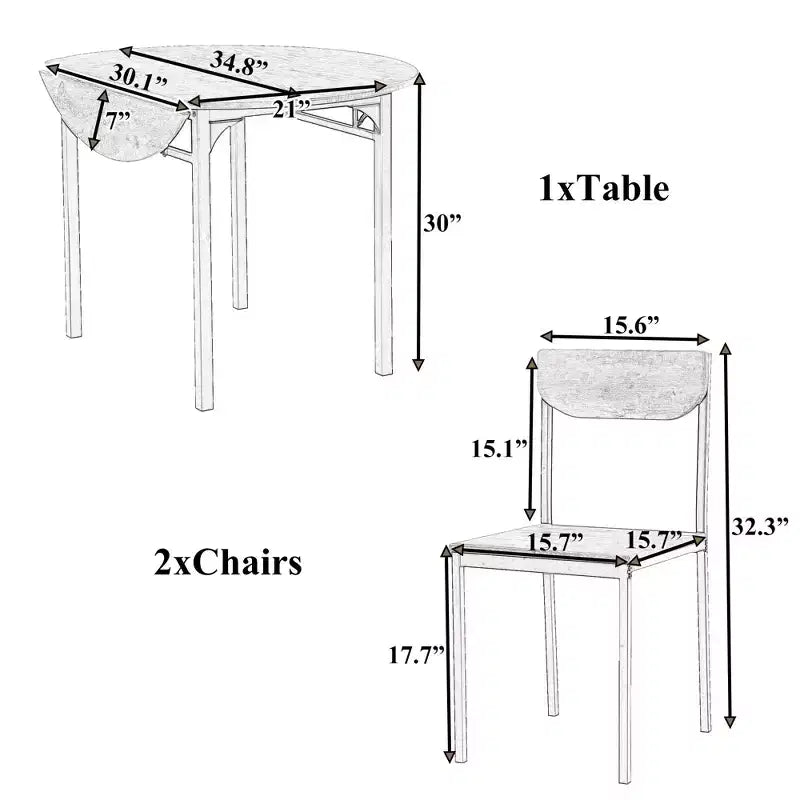 Set tavolo da pranzo rotondo in metallo da 3 pezzi con piano a ribalta, set da cucina in stile industriale con 2 sedie per piccoli spazi, marrone rustico