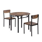 Set tavolo da pranzo rotondo in metallo da 3 pezzi con piano a ribalta, set da cucina in stile industriale con 2 sedie per piccoli spazi, marrone rustico