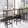 Counter Height Dining Table Set for 3, Metal Pub Kitchen Set Side Table with Footrest and 3 Stools