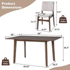 Set da pranzo Polibi Modern a 5 pezzi con tavolo in legno massello e 4 sedie imbottite in lino