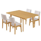 Set da pranzo Polibi Modern a 5 pezzi con tavolo in legno massello e 4 sedie imbottite in lino