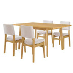 Set da pranzo Polibi Modern a 5 pezzi con tavolo in legno massello e 4 sedie imbottite in lino