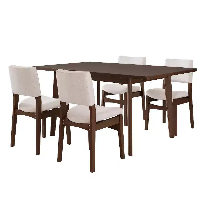 Set da pranzo Polibi Modern a 5 pezzi con tavolo in legno massello e 4 sedie imbottite in lino