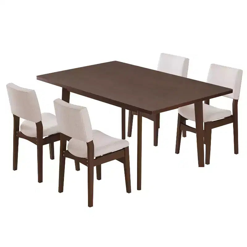 Set da pranzo Polibi Modern a 5 pezzi con tavolo in legno massello e 4 sedie imbottite in lino