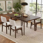 Polibi Modern 5-Piece Dining Set with Solid Wood Table & 4 Upholstered Linen Chairs