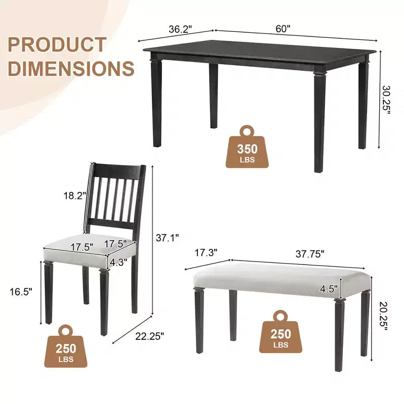 Set da pranzo retro 6 pezzi GDFStudio Griffin con tavolo rettangolare in legno, 4 sedie e panca