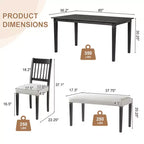Set da pranzo retro 6 pezzi GDFStudio Griffin con tavolo rettangolare in legno, 4 sedie e panca