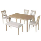 Set da pranzo retro 6 pezzi GDFStudio Griffin con tavolo rettangolare in legno, 4 sedie e panca