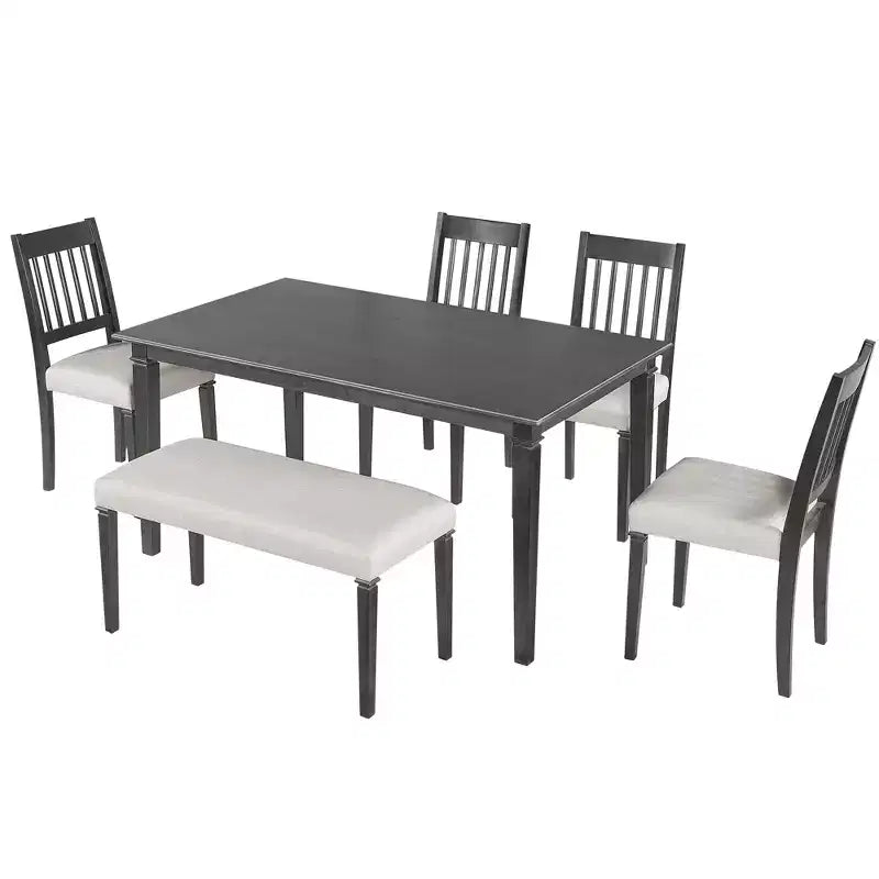 Set da pranzo retro 6 pezzi GDFStudio Griffin con tavolo rettangolare in legno, 4 sedie e panca