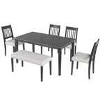 Set da pranzo retro 6 pezzi GDFStudio Griffin con tavolo rettangolare in legno, 4 sedie e panca