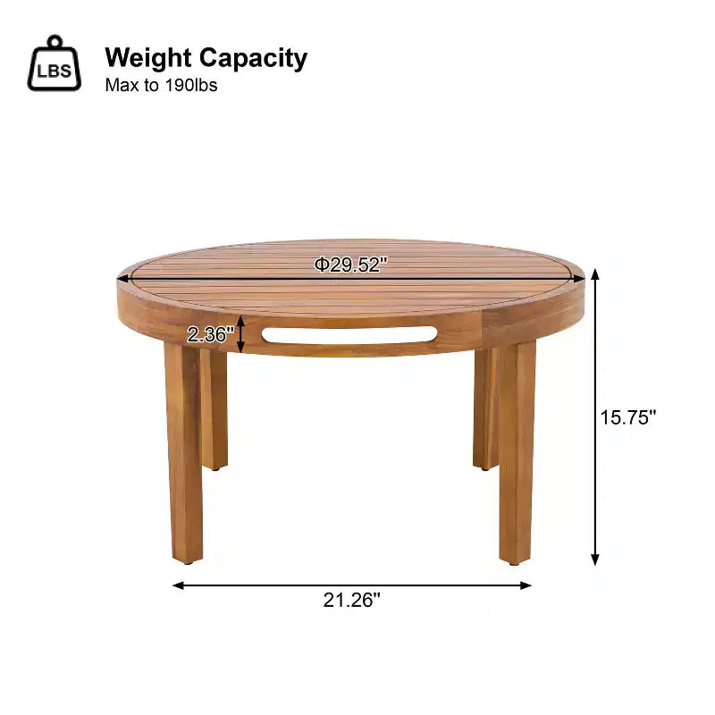 Set da esterno 4 pezzi Christopher Knight Home Yuna in stile rustico in legno di acacia con tavolo rotondo a doghe
