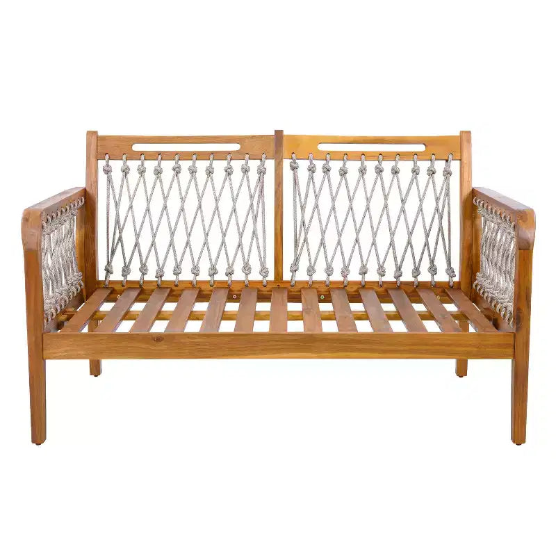Set da esterno 4 pezzi Christopher Knight Home Yuna in stile rustico in legno di acacia con tavolo rotondo a doghe