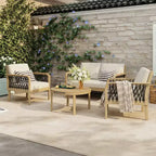 Christopher Knight Home Yuna Farmhouse 4 Piece Outdoor Acacia Wood Seating Set with Slatted Round Table