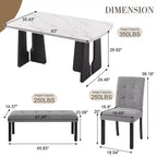 GDFStudio Griffin Set da Pranzo Moderno da 6 Pezzi con Tavolo Effetto Marmo da 63", 4 Sedie e 1 Panca