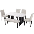 GDFStudio Griffin Set da Pranzo Moderno da 6 Pezzi con Tavolo Effetto Marmo da 63", 4 Sedie e 1 Panca