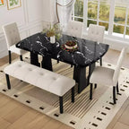 GDFStudio Griffin 6 Piece Modern Dining Table Set with 63 Faux Marble Table & 4 Chairs & 1 Bench