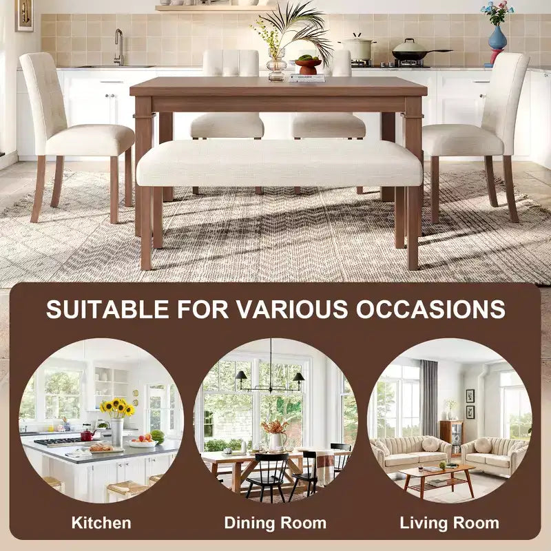 Set da pranzo moderno GDFStudio Jordan da 6 pezzi con tavolo rettangolare, 4 sedie imbottite e panca