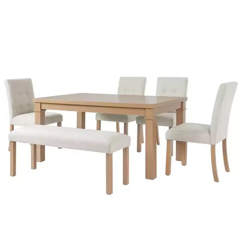 Set da pranzo moderno GDFStudio Jordan da 6 pezzi con tavolo rettangolare, 4 sedie imbottite e panca