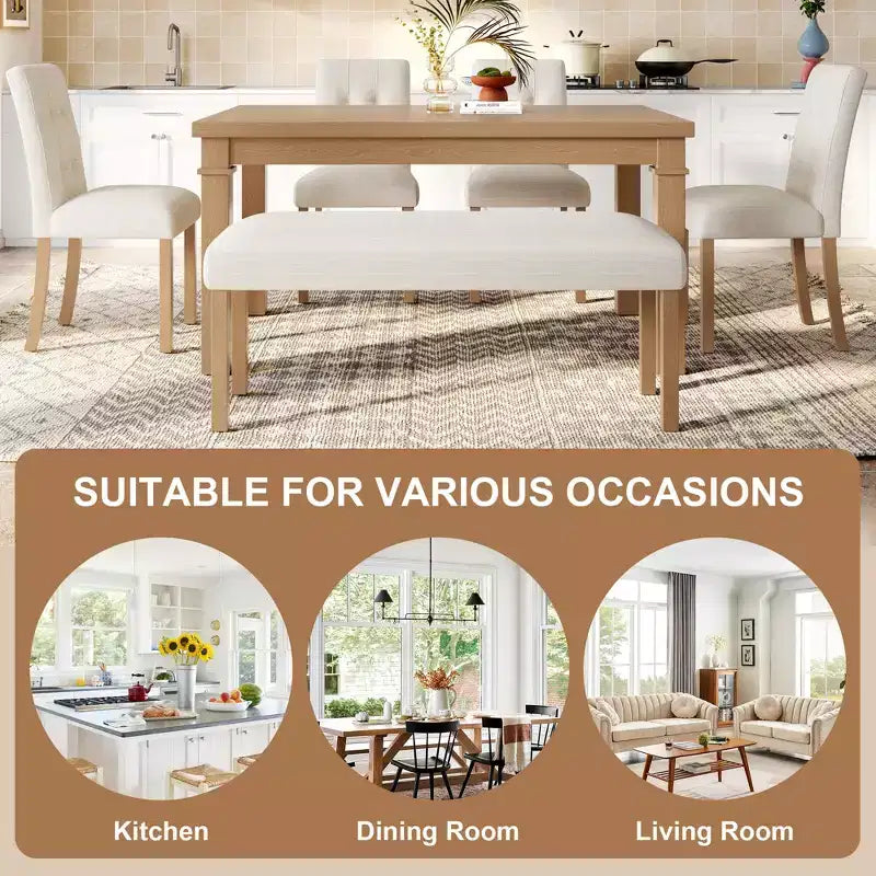 Set da pranzo moderno GDFStudio Jordan da 6 pezzi con tavolo rettangolare, 4 sedie imbottite e panca