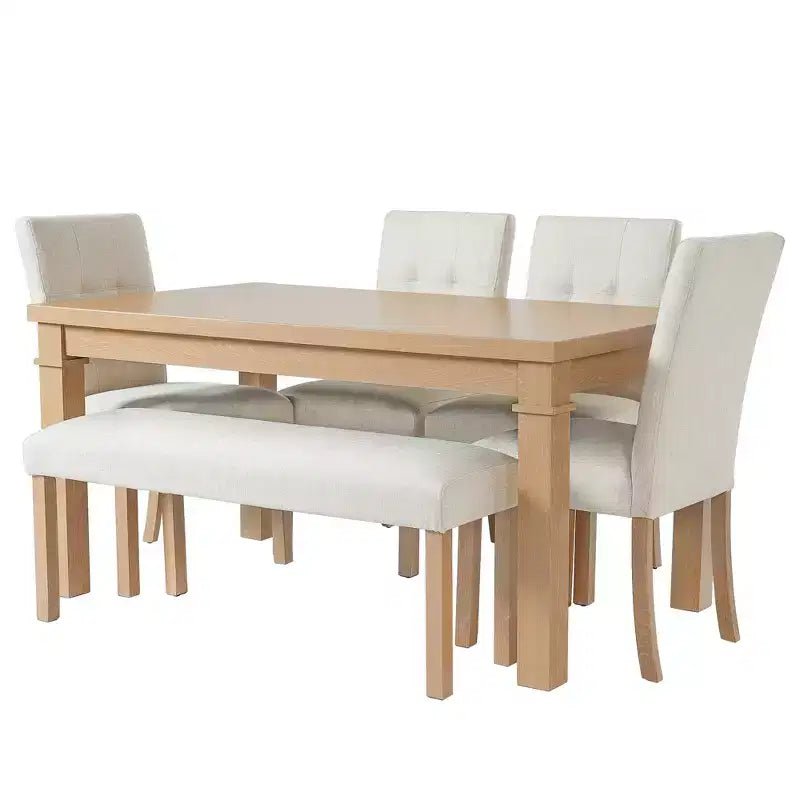 Set da pranzo moderno GDFStudio Jordan da 6 pezzi con tavolo rettangolare, 4 sedie imbottite e panca