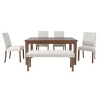 Set da pranzo moderno GDFStudio Jordan da 6 pezzi con tavolo rettangolare, 4 sedie imbottite e panca