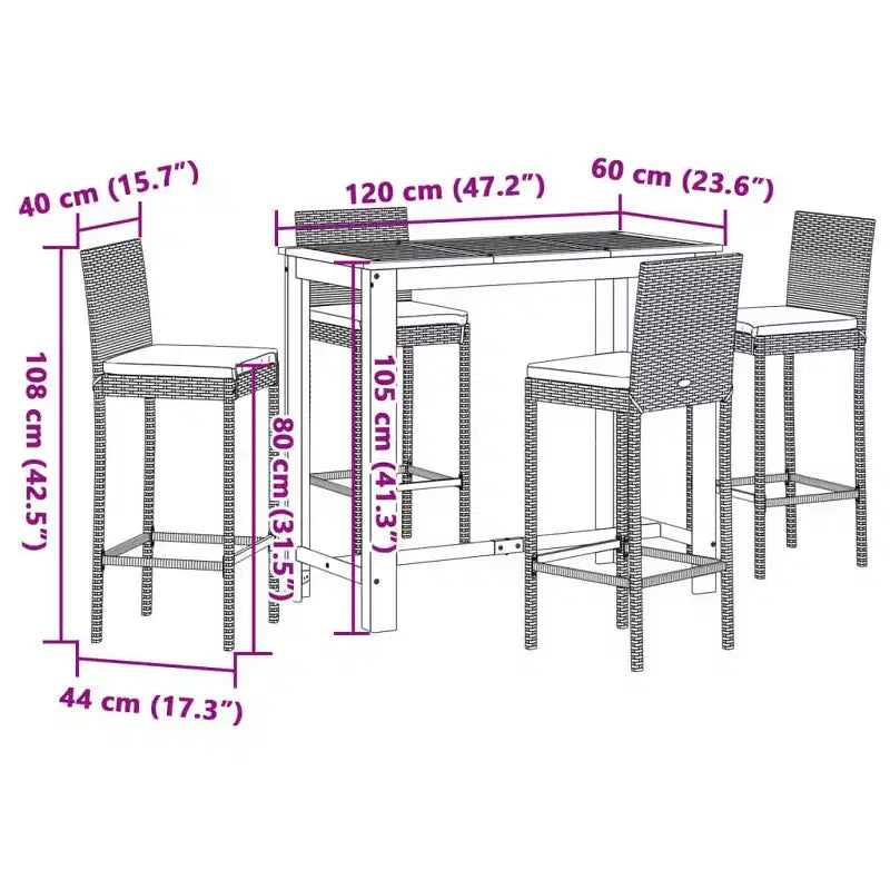 Set da bar da giardino vidaXL - Legno massello e polyrattan in vari colori