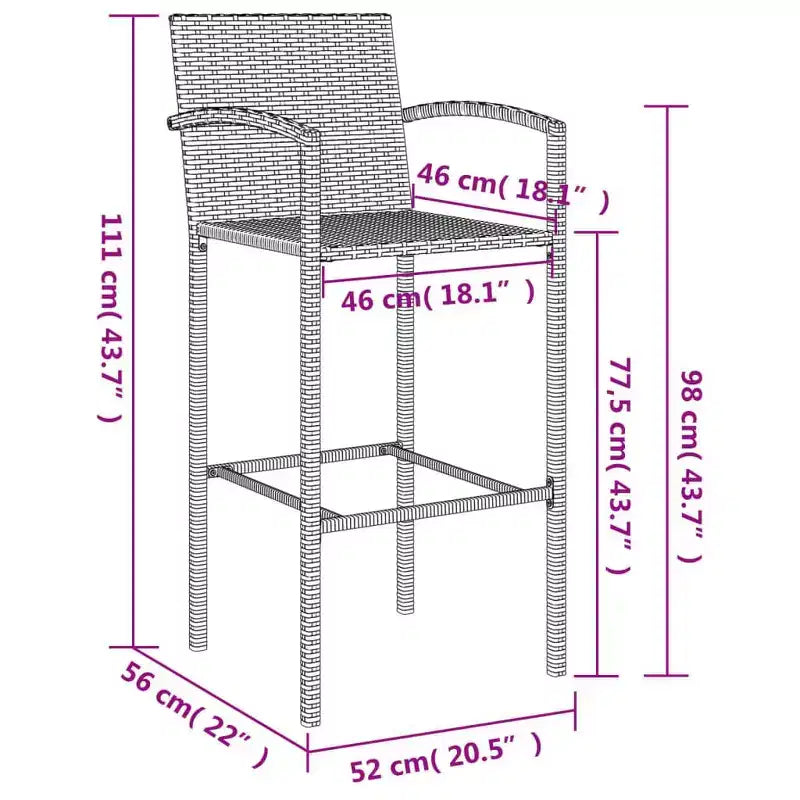 Set bar da giardino trendy vidaXL in rattan e vetro