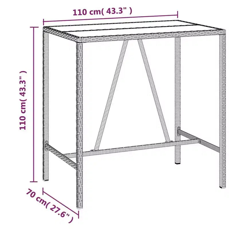 Set bar da giardino trendy vidaXL in rattan e vetro