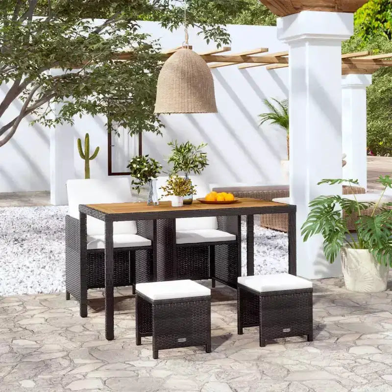 Set da pranzo da giardino vidaXL, tavolo e sedie da esterno in polyrattan e legno di acacia