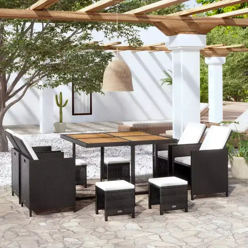 Set da pranzo da giardino vidaXL, tavolo e sedie da esterno in polyrattan e legno di acacia