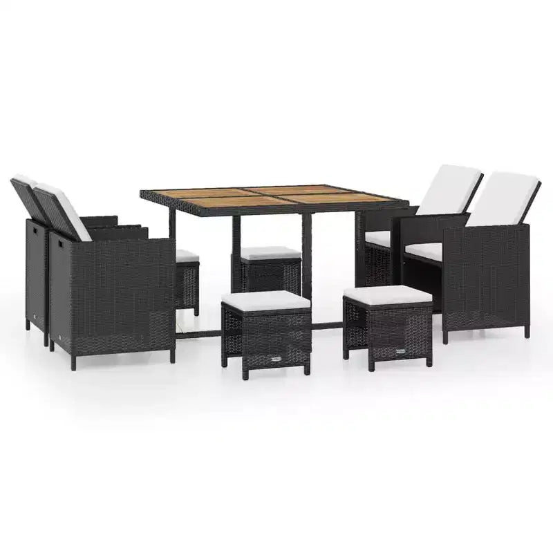 Set da pranzo da giardino vidaXL, tavolo e sedie da esterno in polyrattan e legno di acacia