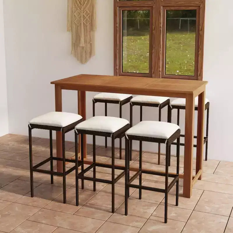 vidaXL Set da Bar da Esterno con Tavolo e Sgabelli, Set di Mobili da Giardino con Cuscini